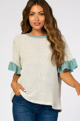 Jade Crochet Knit Ruffle Accent Maternity Top