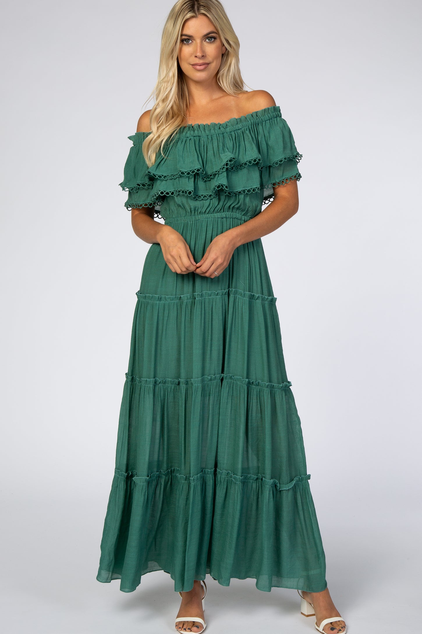 Green eyelet maxi dress