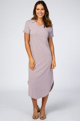 Lavender Heathered V-Neck Maxi Dress