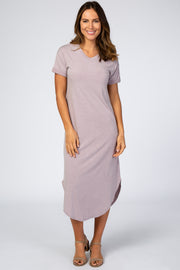 Lavender Heathered V-Neck Maxi Dress