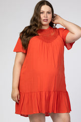 Orange Red Crochet Front Ruffle Hem Maternity Plus Dress