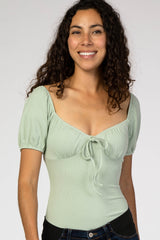 Mint Green Ribbed Front Tie Bodysuit