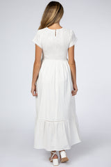 White Smocked Maternity Maxi Dress