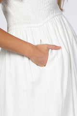 White Smocked Maternity Maxi Dress