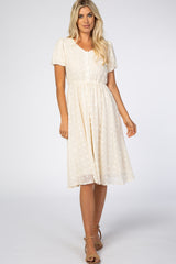 Cream Swiss Dot Midi Dress