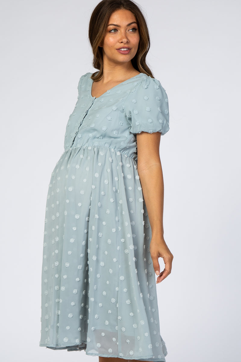 Blue Swiss Dot Maternity Midi Dress – PinkBlush