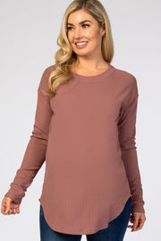 Plum Long Sleeve Ribbed Maternity Top