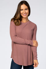 Plum Long Sleeve Ribbed Maternity Top