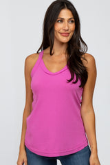 Magenta Ribbed Raw Hem Racerback Tank Top