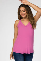 Magenta Ribbed Raw Hem Racerback Maternity Tank Top