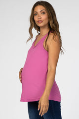 Magenta Ribbed Raw Hem Racerback Maternity Tank Top