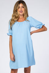 Light Blue Short Ruffle Sleeve Maternity Dress