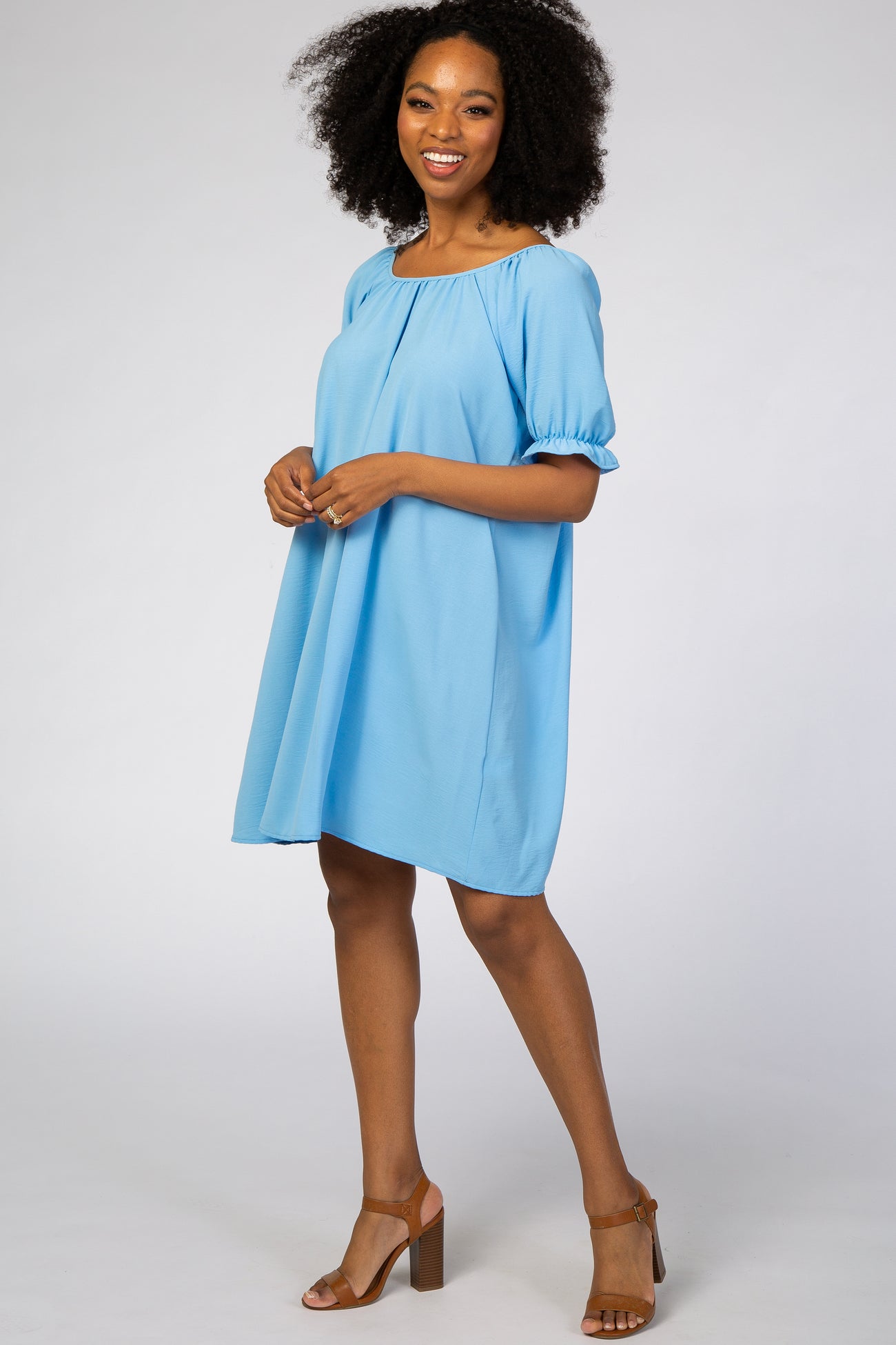 Light Blue Short Ruffle Sleeve Maternity Dress– PinkBlush