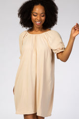 Beige Short Ruffle Sleeve Dress