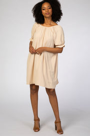 Beige Short Ruffle Sleeve Dress