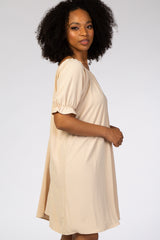 Beige Short Ruffle Sleeve Dress