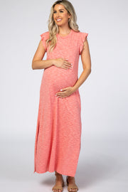 Coral Ruffle Sleeve Maternity Maxi Dress