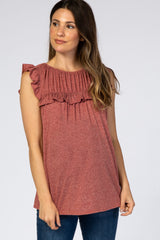 Rust Ruffle Trim Maternity Top