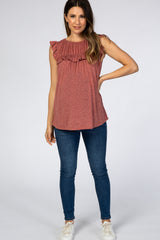 Rust Ruffle Trim Maternity Top