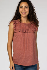 Rust Ruffle Trim Maternity Top