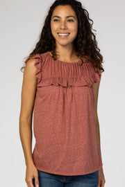 Rust Ruffle Trim Top