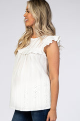 White Eyelet Lace Ruffle Trim Maternity Blouse