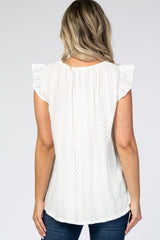 White Eyelet Lace Ruffle Trim Maternity Blouse