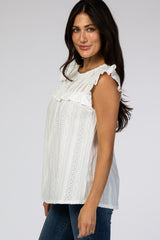 White Eyelet Lace Ruffle Trim Blouse