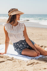 White Eyelet Lace Ruffle Trim Blouse