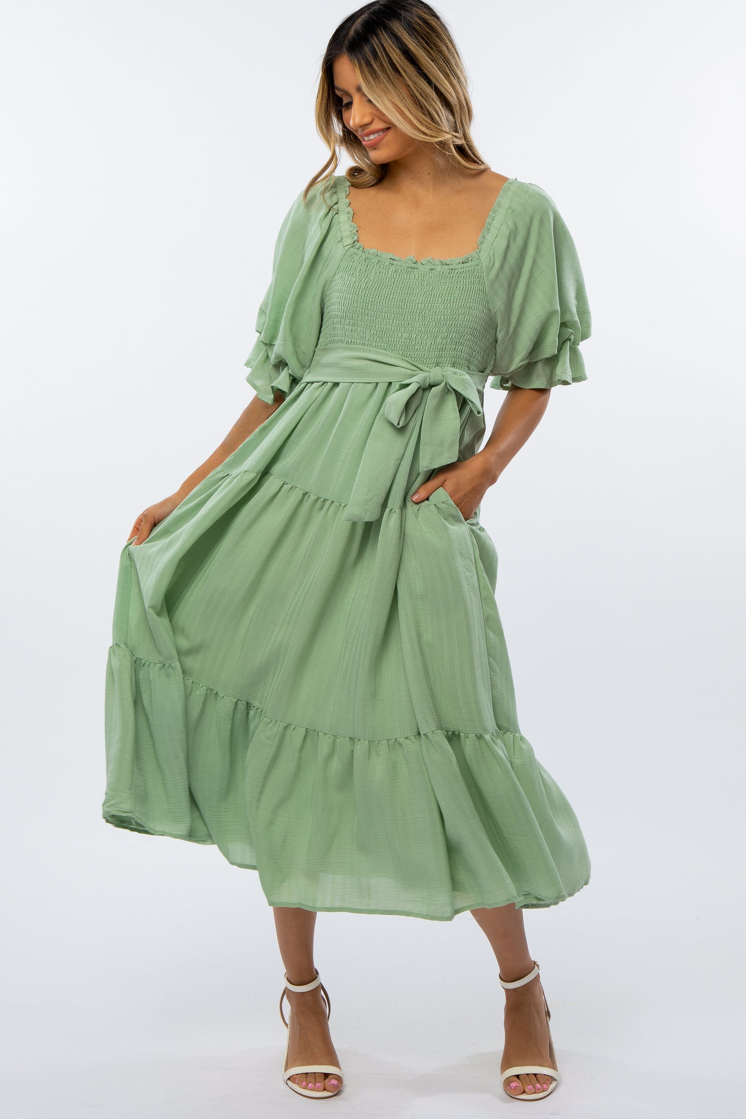 Mint Green Smocked Tiered Dress – PinkBlush