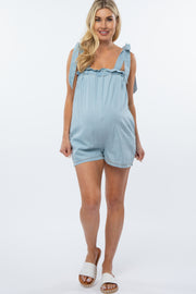 Light Blue Chambray Shoulder Tie Maternity Romper