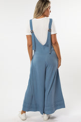 Blue Terry Wide Leg Maternity Jumpsuit