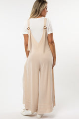 Beige Terry Wide Leg Maternity Jumpsuit