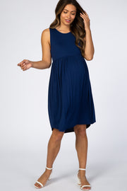 Navy Blue Sleeveless Maternity Dress