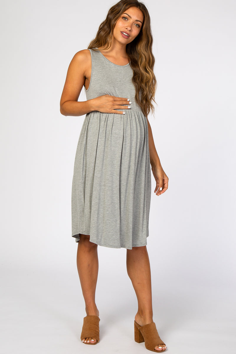 Heather Grey Sleeveless Maternity Dress – PinkBlush