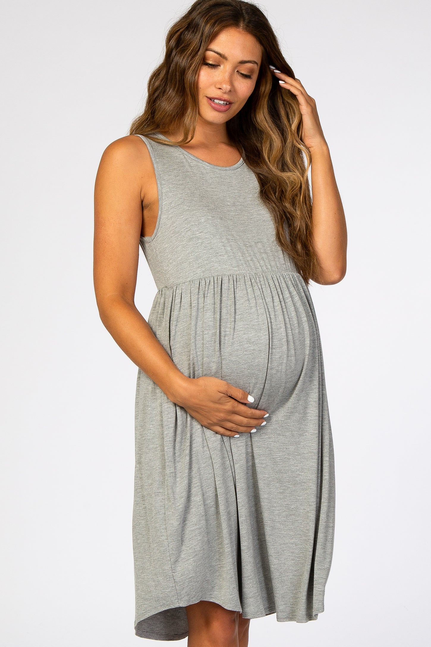 Heather Grey Sleeveless Maternity Dress– PinkBlush