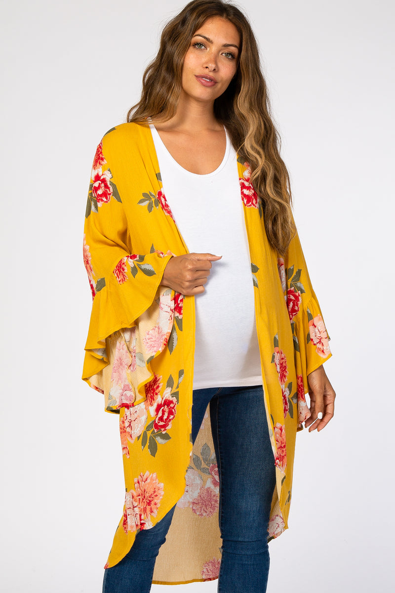 Yellow Floral Long Sleeve Maternity Cover Up– PinkBlush