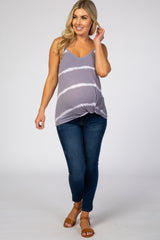 Grey Tie Dye Striped Maternity Tank Top