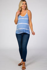 Light Blue Tie Dye Striped Maternity Tank Top