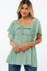 Mint Green Smocked Ruffle Babydoll Top