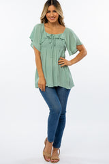 Mint Green Smocked Ruffle Babydoll Top