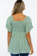 Mint Green Smocked Ruffle Babydoll Top