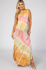 Multi-Color Tie Dye Side Slit Maternity Maxi Dress