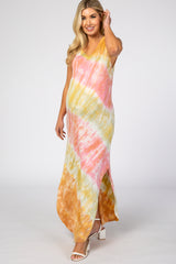 Multi-Color Tie Dye Side Slit Maternity Maxi Dress