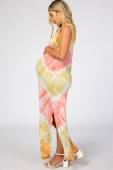 Multi-Color Tie Dye Side Slit Maternity Maxi Dress