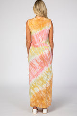 Multi-Color Tie Dye Side Slit Maternity Maxi Dress