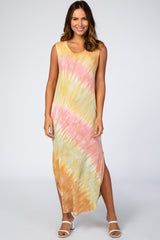 Multi-Color Tie Dye Side Slit Maternity Maxi Dress