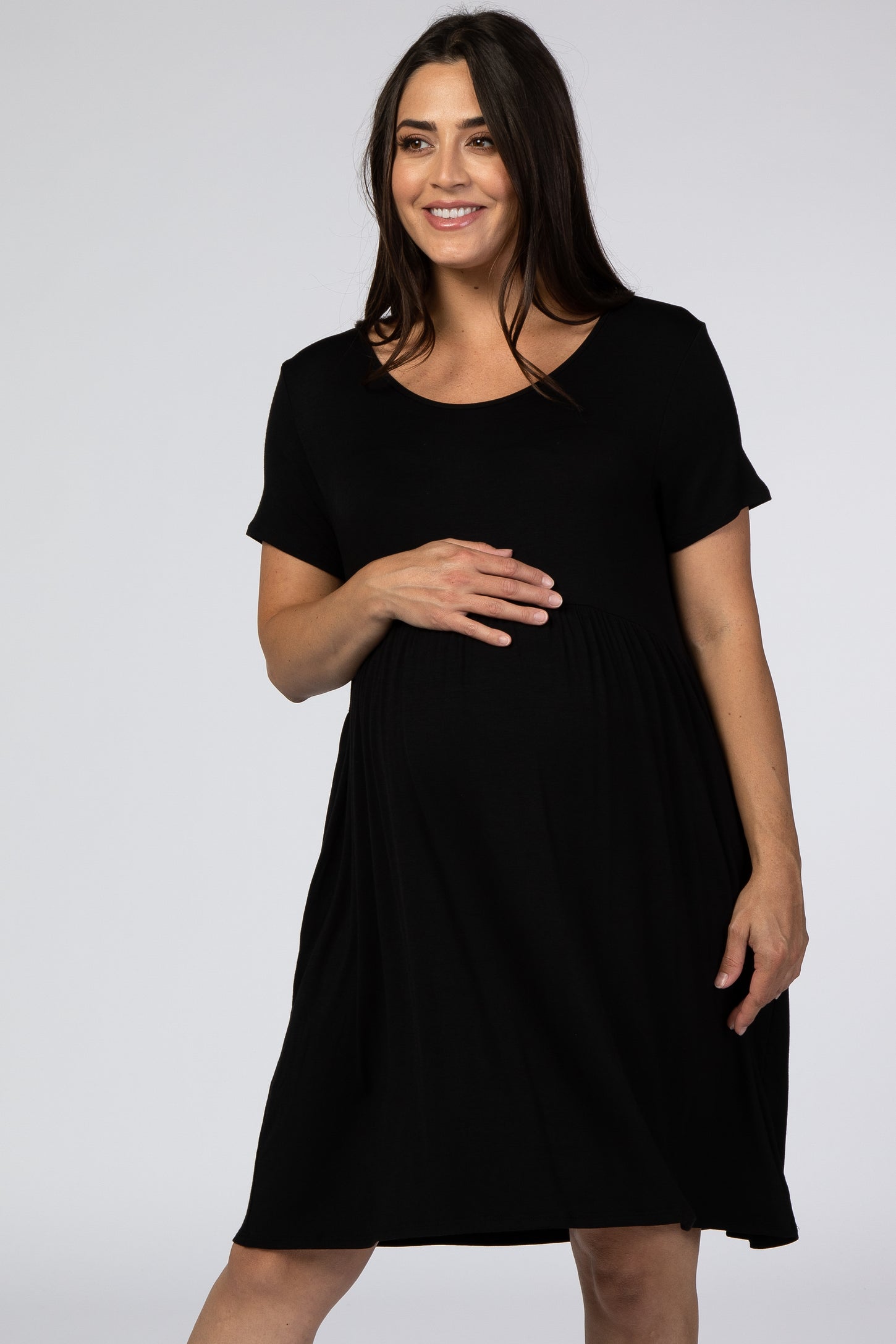Black Short Sleeve Babydoll Maternity Dress– PinkBlush