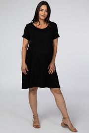 Black Short Sleeve Babydoll Maternity Dress