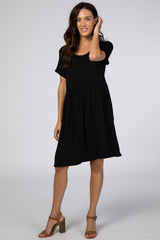 Black Short Sleeve Babydoll Dress